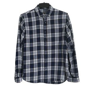 Slate & Stone Button Down Flannel Shirt Medium Blue Green Plaid Top Long Sleeve